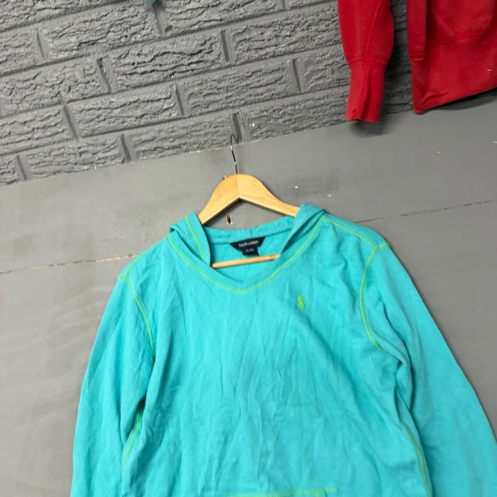 Ralph Lauren Boys XL 16 Turquoise Blue French Terry Hoodie Contrast Stitching